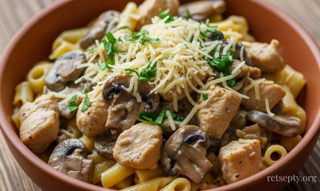 Паста з куркою та грибами