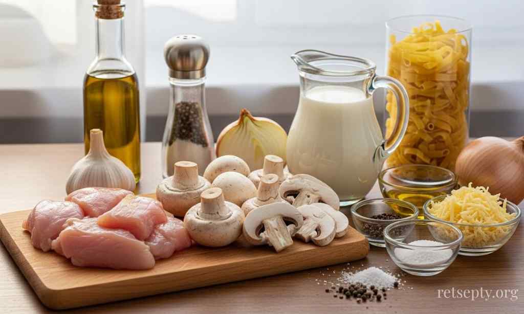 Паста з куркою та грибами