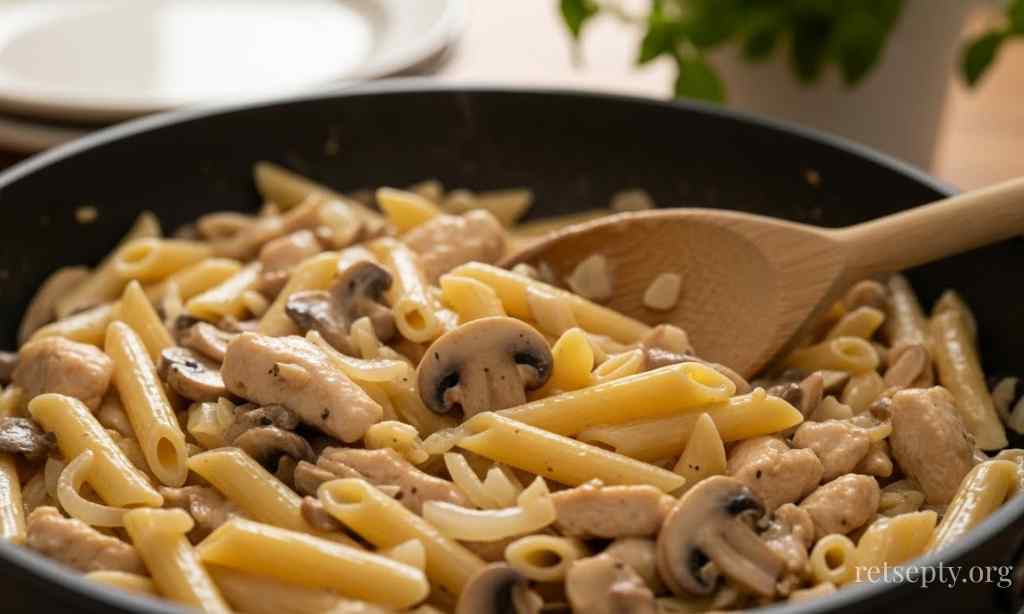 Паста з куркою та грибами